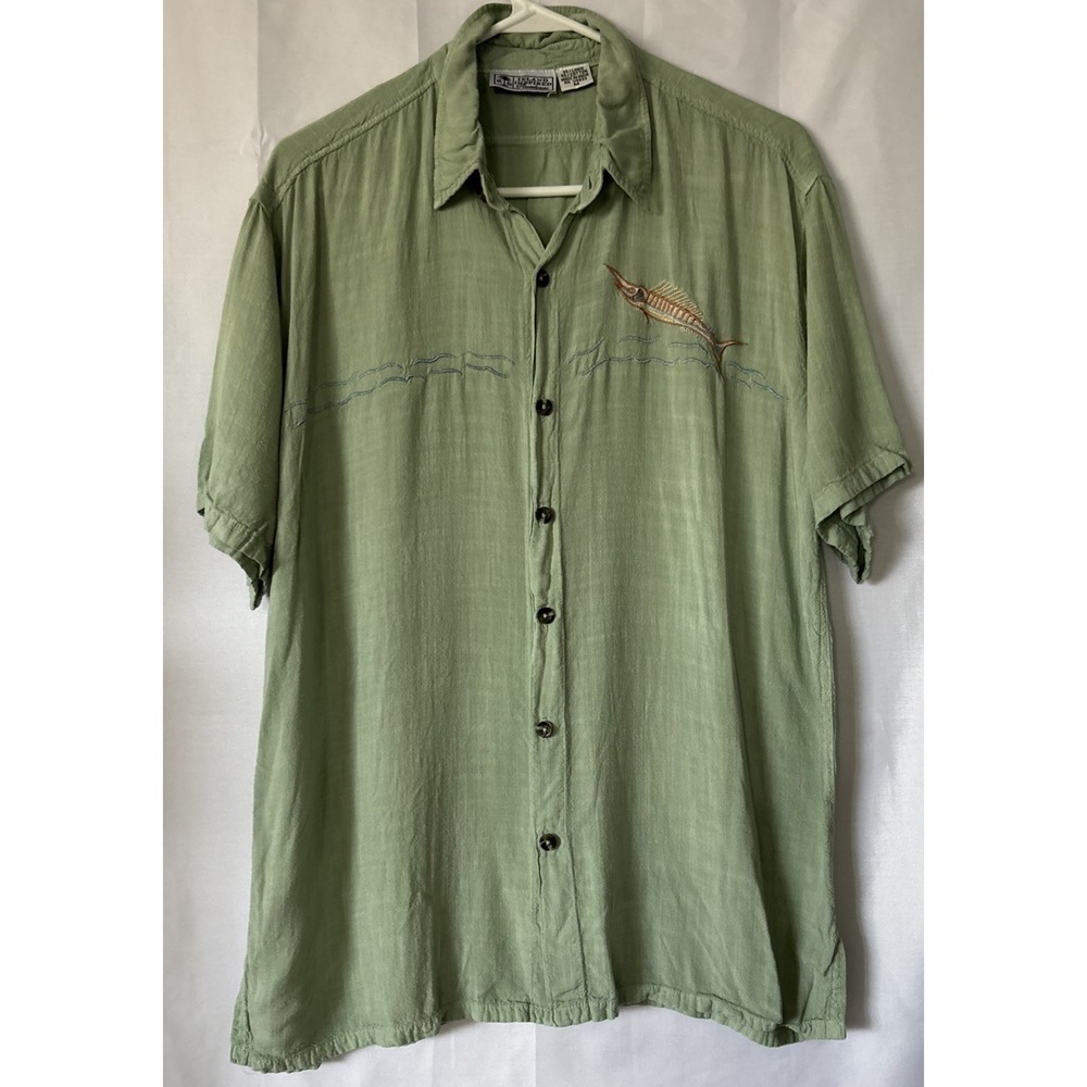 R S Island Inspired Resort Wear Sailing Marlin Fishing Linen Blend Dress Shirt M